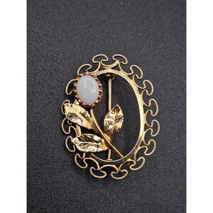 Vtg 14k Gold Filled Natural Opal Cabochon Flower Brooch Signed K.L. Karen Lane